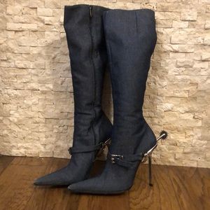 Y2K Gianmarco Lorenzi Dark Blue Jean Sparkle ✨ Spur Boots